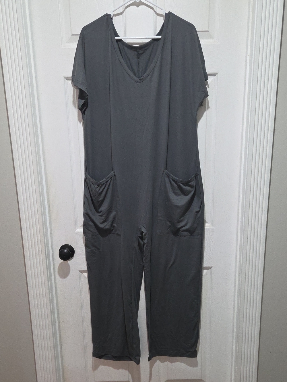 NEW Charcoal Gray V-Neck Short Sleeve Jumpsuit with Pockets